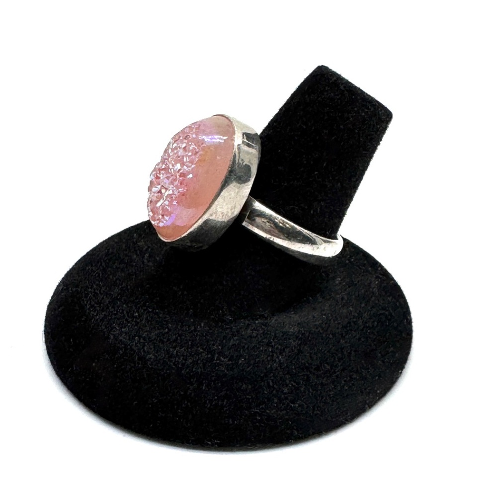 Arya Sterling Silver and Pink Druzy Quartz Ring Size 8